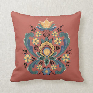 Coussin Rosemaling en rouge et en or
