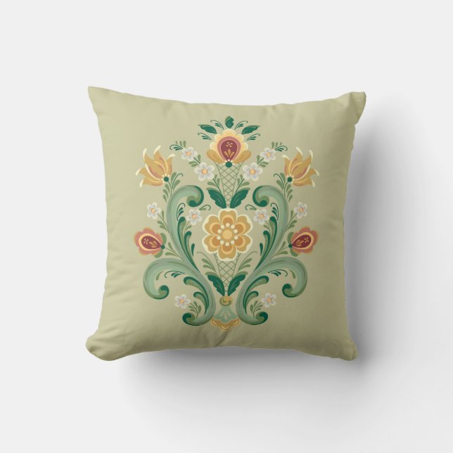 Coussin Rosemaling en vert et en or (Recto)