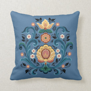 Coussin Rosemaling Gold et Bourgogne