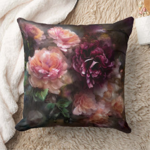 Coussin Roses abricot vintage peintes à l'aquarelle