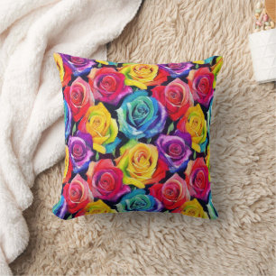 Coussin Roses aquarelles multicolores vives