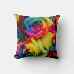 Coussin Roses Arc-En-Ciel De Couleur Glorieuse