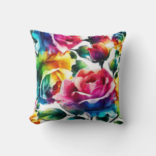 Coussin Roses Arc-en-ciel Floral Coloré Vibrant 