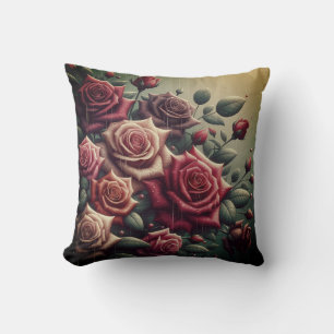 Coussin "Roses baisés par la pluie : Élégance vive"