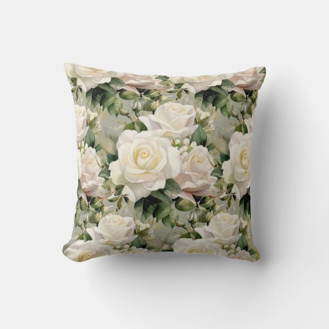 Coussin Roses Blanches Classique Floral (Recto)