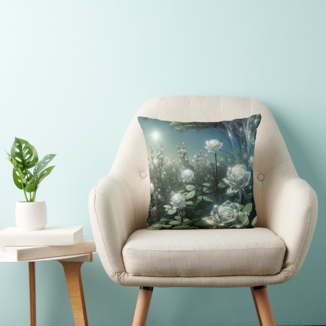 Coussin Roses Blanches Dans Jardin Magique (Chaise)