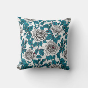 Coussin Roses blanches et coccinelles