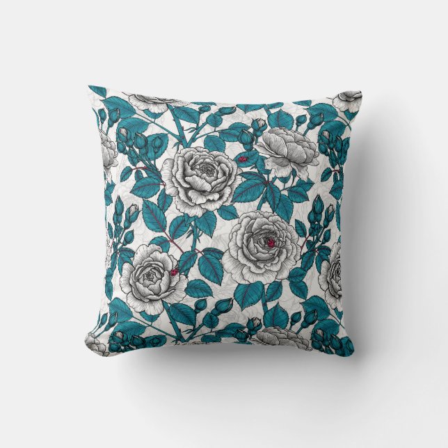 Coussin Roses blanches et coccinelles (Recto)