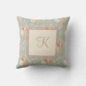 Coussin Roses blanches et roses Monogram sur fond bleu  (Verso)