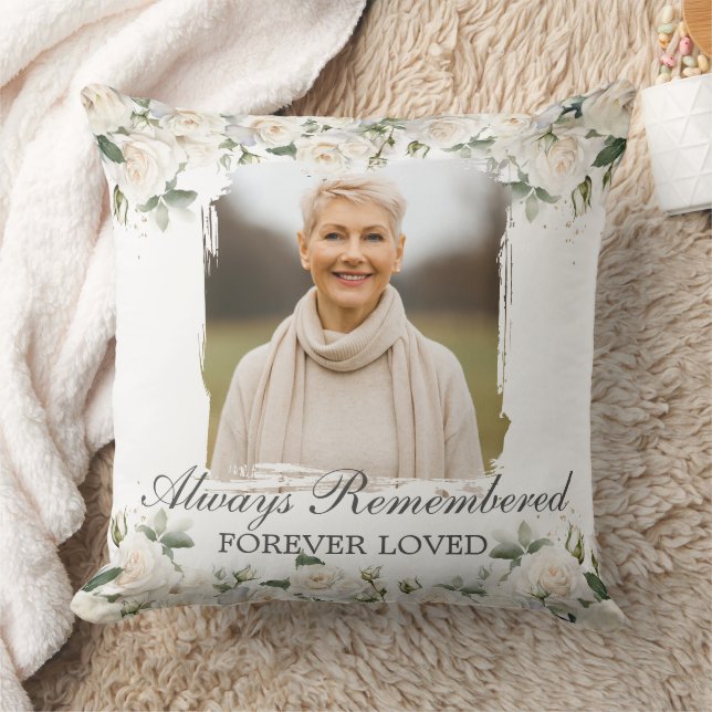Coussin Roses blanches Floral Photo Funérailles en mémoire (Couverture)