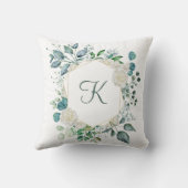 Coussin Roses blanches Monogramme Feuillage Eucalyptus Flo (Verso)