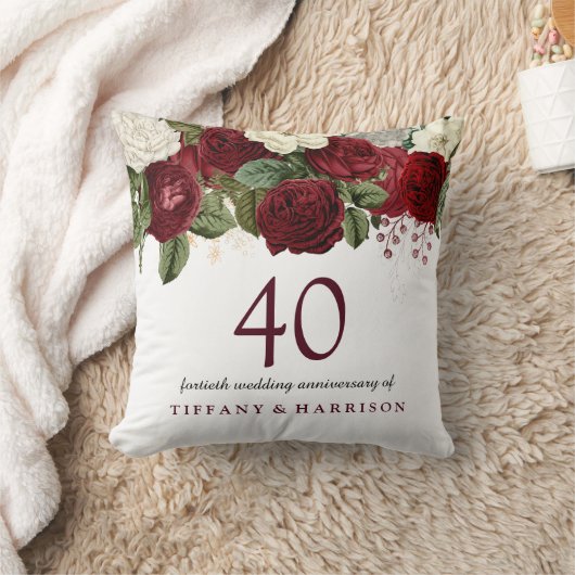 Coussin Roses blanches rouges bordeaux 40e anniversaire de (Couverture)