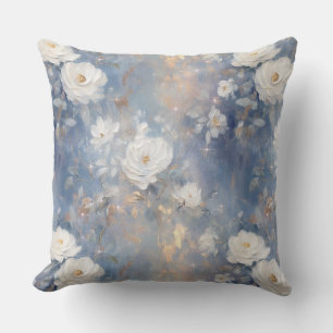 Coussin Roses blanches sur bleu Arrière - plan Paint Style