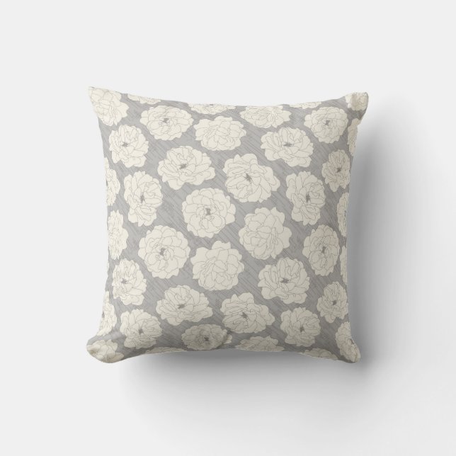 Coussin Roses blanches sur gris clair - motif sans soudure (Recto)