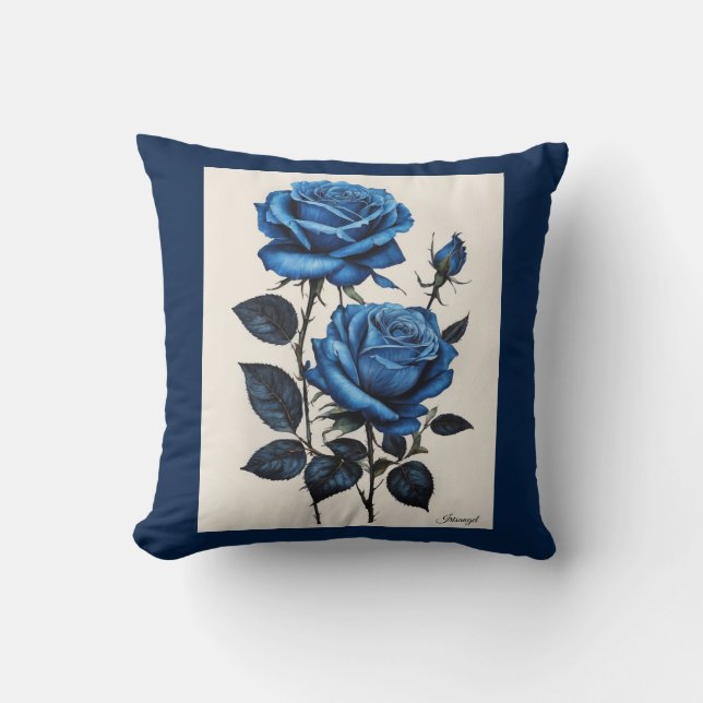 Coussin Roses bleues aquarelle (Recto)