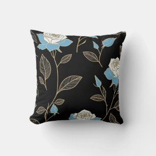 Coussin Roses bleues et blanches avec garniture or