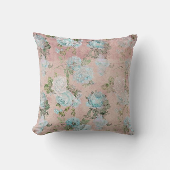 Coussin Roses bleus sur rose pâle (Recto)