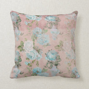 Coussin Roses bleus sur rose pâle