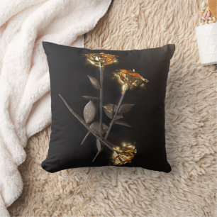 Coussin Roses Brûlantes – Élégance Dorée