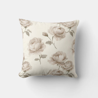 Coussin Roses Champignons Élégantes et Rayures Ivoire