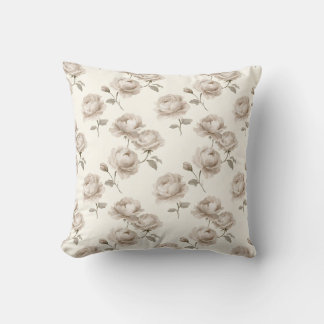 Coussin Roses Champignons Élégantes et Rayures Ivoire