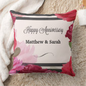 Coussin Roses d'anniversaire de mariage, rayures, noms per (Couverture)