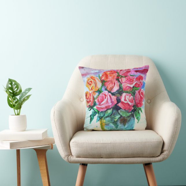 Coussin roses dans un vase (Chaise)