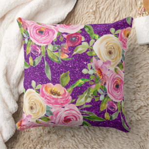 Coussin Roses d'aquarelle en Parties scintillant rose et c