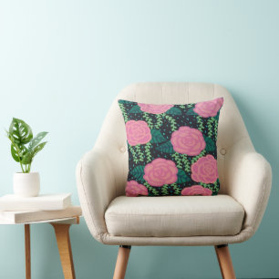 Coussin Roses de choux roses