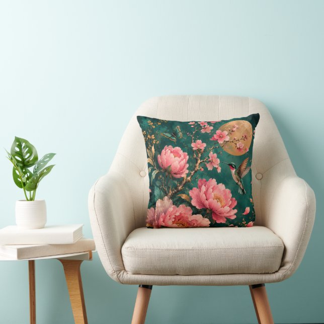 COUSSIN ROSES DE JARDIN ÉMERAUDE DORÉ COLIBRI (Chaise)