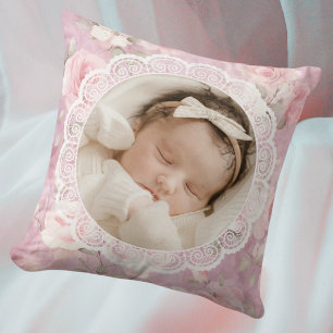 Coussin Roses de mémoire personnalisées vintage en dentell