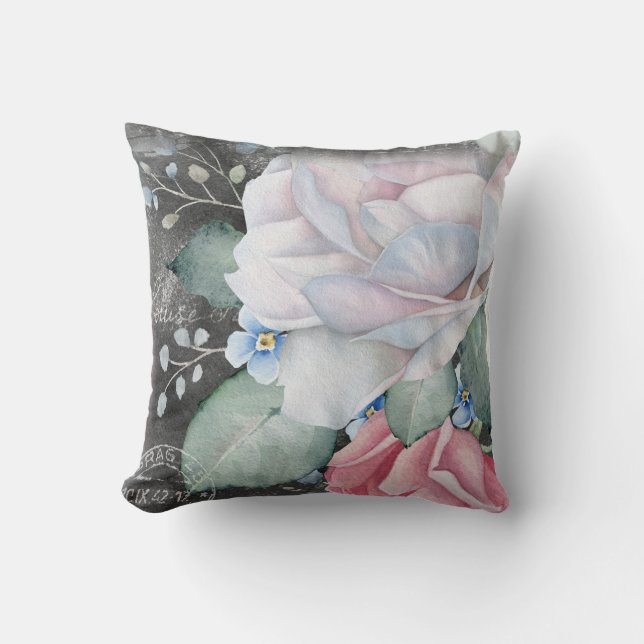 Coussin Roses de tableau de bord aquarelle (Recto)