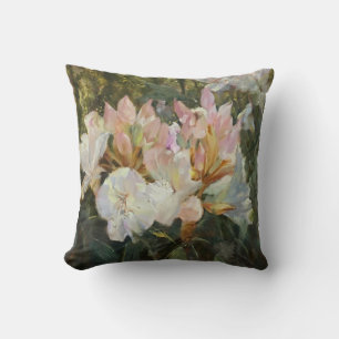 Coussin Roses et blancs Rhododendrons Roses et Bleus vert 
