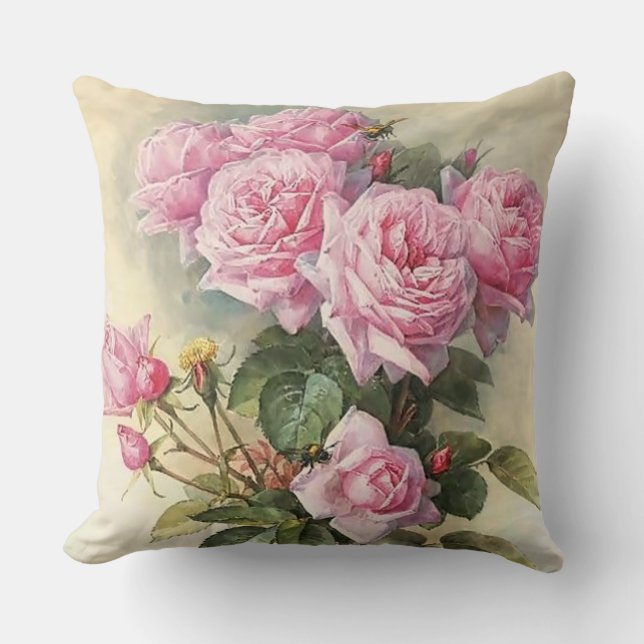 Coussin Roses et bourdons par Paul de Longpre (Recto)