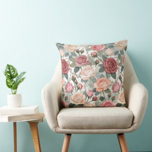 Coussin Roses et feuillage doux — Élégance féminine contem