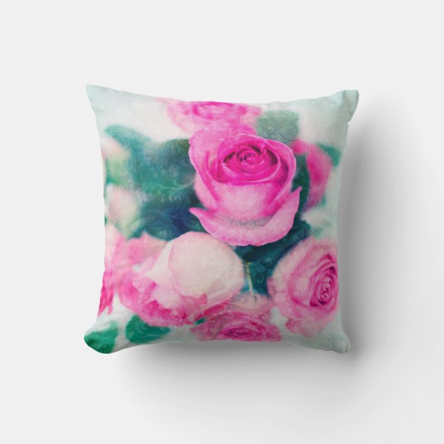 Coussin Roses Et Feuilles Roses (Recto)