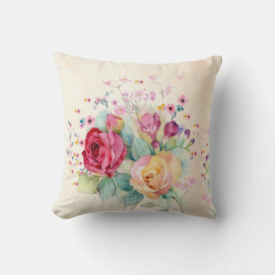 Coussin Roses fleurs sur Ecru