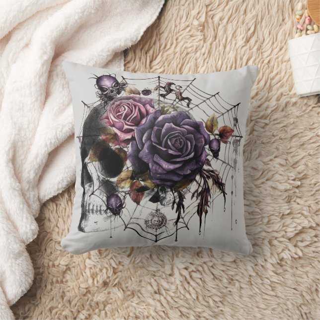Coussin Roses gothiques simples et crâne fête d'Halloween (Couverture)