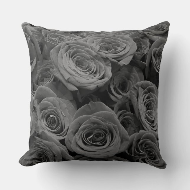 Coussin Roses gris, photo florale grise (Recto)