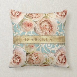 Coussin Roses Heirloom avec Damask Ajouter Name