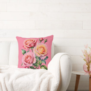 Coussin Roses jaunes et roses avec des roses (roses)