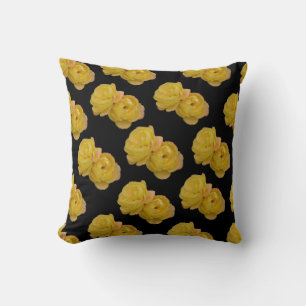 Coussin Roses Jaunes Sur Poussin Noir.