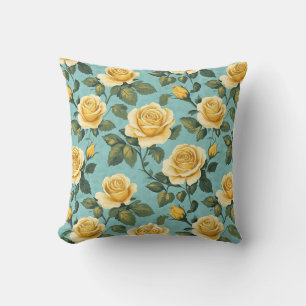 Coussin Roses Jaunes vintages - Design botanique élégant
