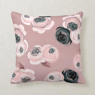 Coussin Roses Mauve Rose et Noir Shabby Chic Élégant