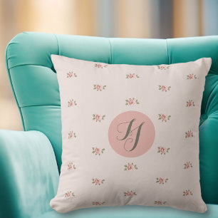 Coussin Roses miniatures et monogramme