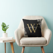 Coussin Roses noires et dorées Monogramme floral Nom de sc (Chaise)