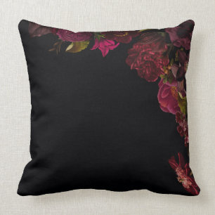 Coussin Roses Nostalgiques Et Fleurs Noirs