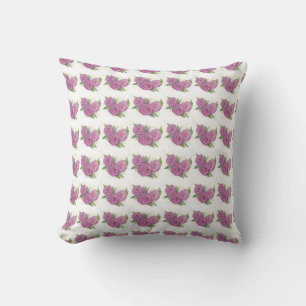 Coussin Roses peints rose et mauve sur crème réversible