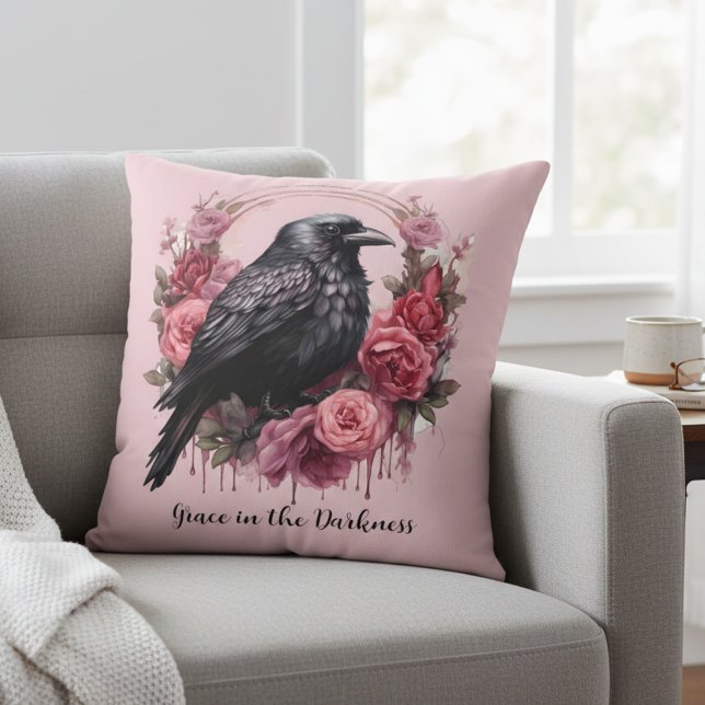 Coussin Roses Pink Raven (Pink Raven with roses pillow)