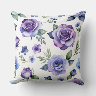 Coussin Roses pourpres et bleus